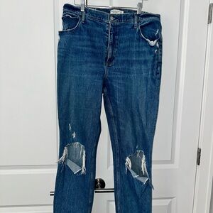 Abercrombie & Fitch Ripped Straight Leg Jeans - Blue